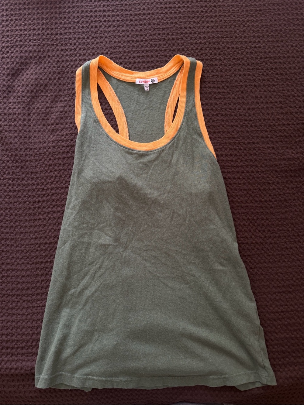 Sundry Olive Tank with Orange Trim Racerback